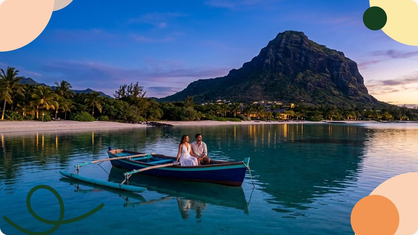 Vue aérienne de l'île Maurice avec son lagon turquoise, ses plages de sable blanc et sa végétation tropicale luxuriante