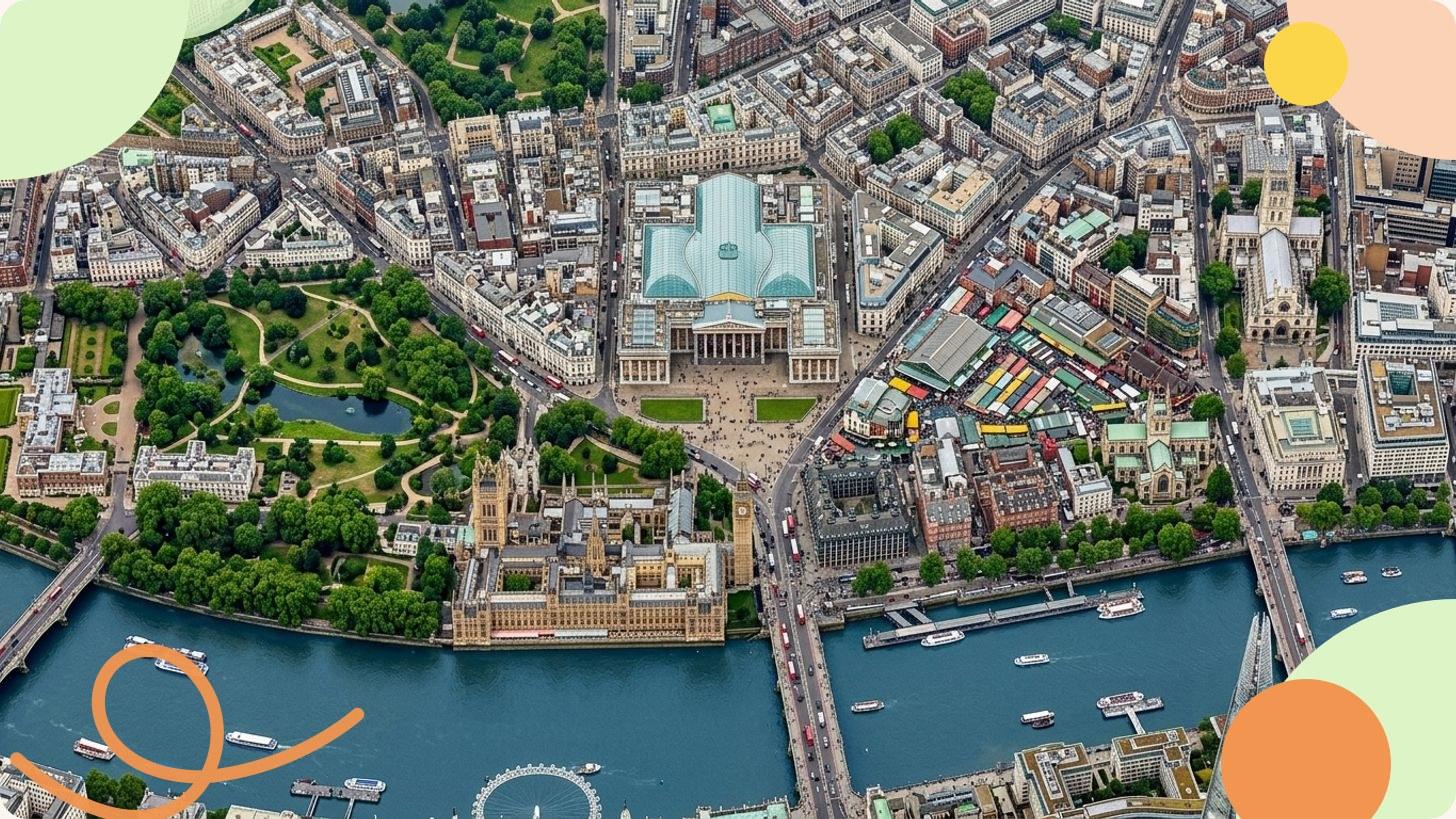 Vista de la catedral de San Pablo y los edificios históricos de Londres desde el Támesis en un día soleado
