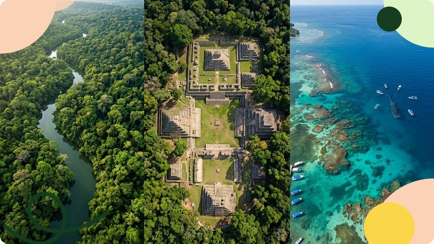 Vue aérienne des îles et récifs coralliens turquoise des Îles de la Baie, Honduras