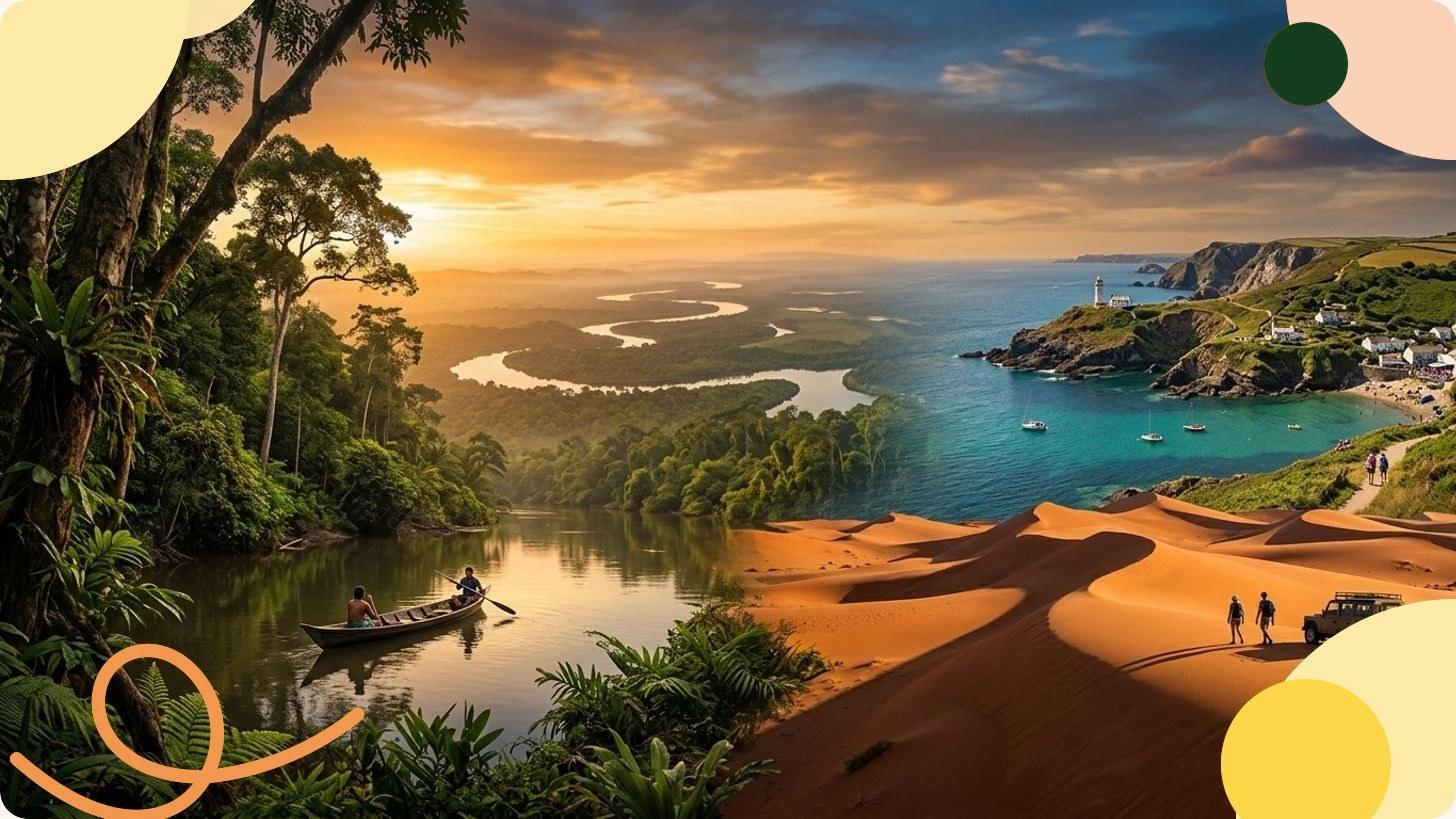 Forêt tropicale luxuriante vue du ciel, destination de voyage idéale en août