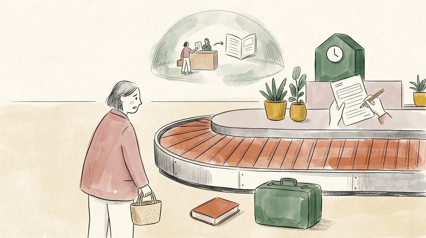 Voyageur au comptoir des bagages perdus dans un aéroport