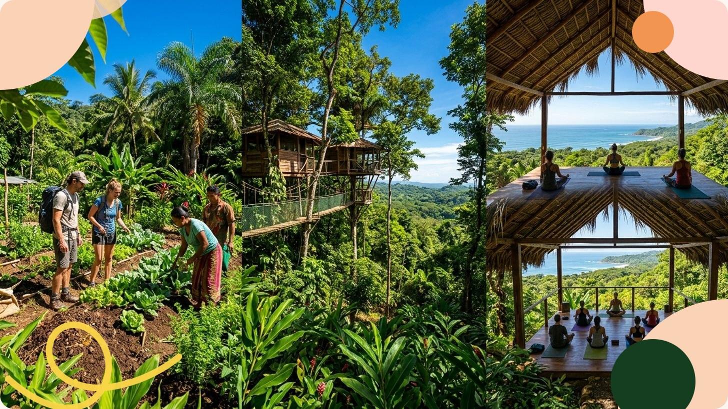 Baumhaus hoch über dem Regenwald von Costa Rica, umgeben von dichter tropischer Vegetation