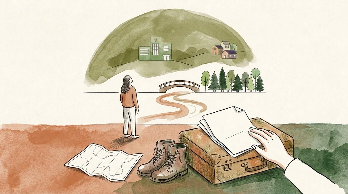 Voyageur qui prépare son sac et ses documents de voyage avant un départ à l'étranger