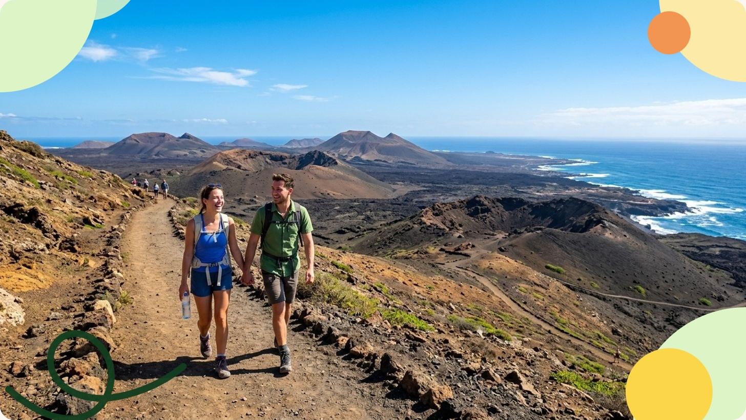 Paysage volcanique des îles Canaries avec la mer bleue à l'horizon