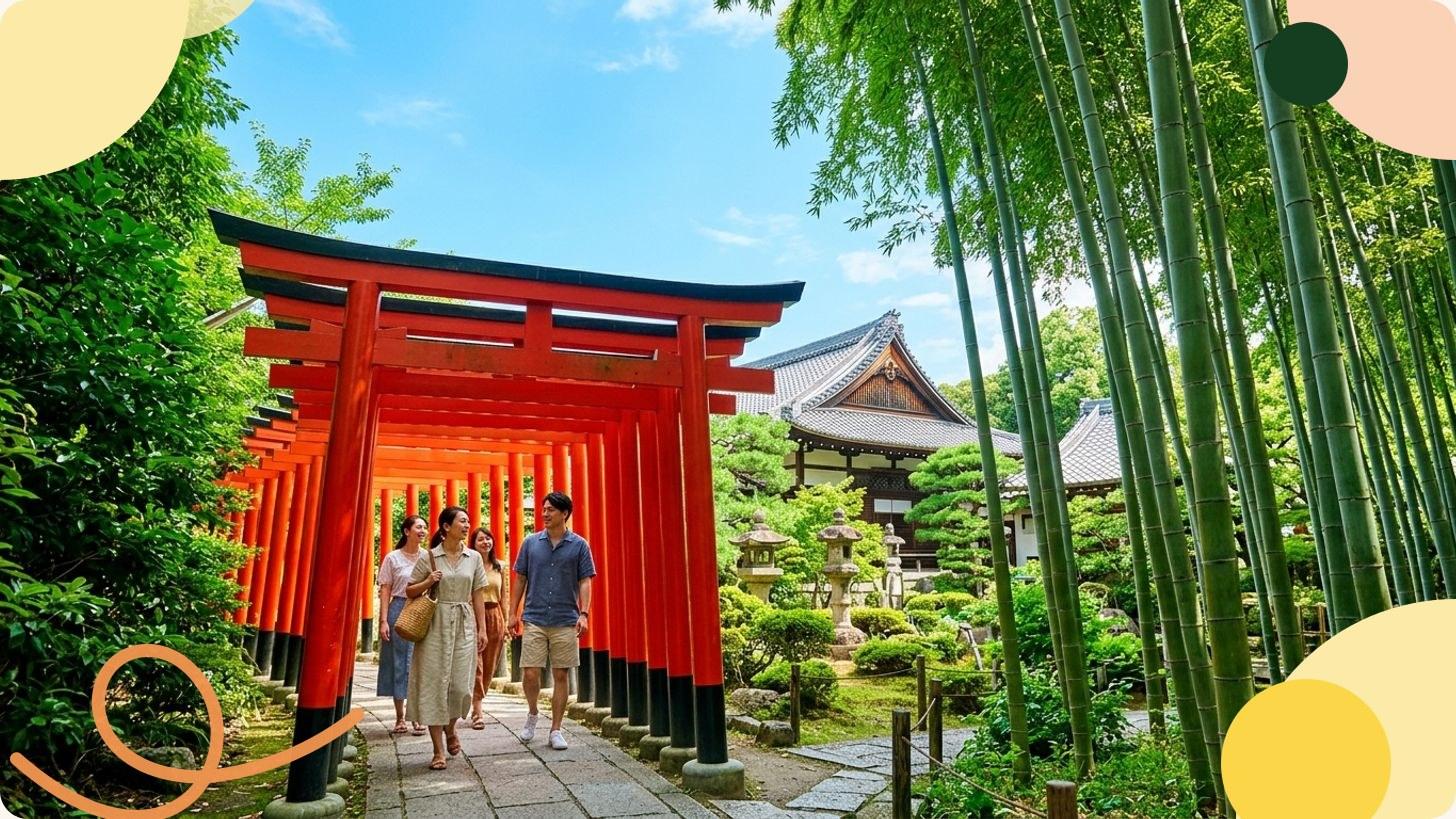 El Kinkaku-ji, pabellón dorado de dos plantas, reflejándose en un estanque rodeado de bosque y rocas, Kioto, Japón