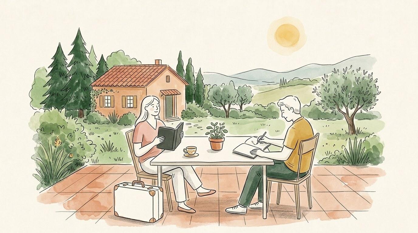 Smiling expat abroad, at ease with their Yupwego cover