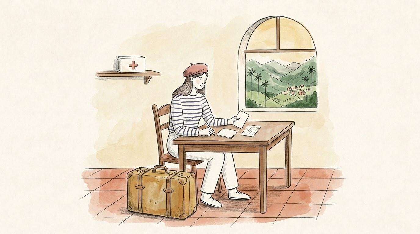 Voyageur avec passeport devant la vieille ville de Carthagène de Colombie