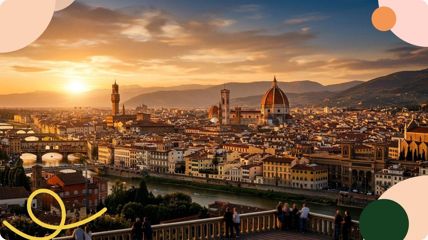 Vue panoramique sur Florence avec le dôme de Brunelleschi et les toits ocre de la cité toscane