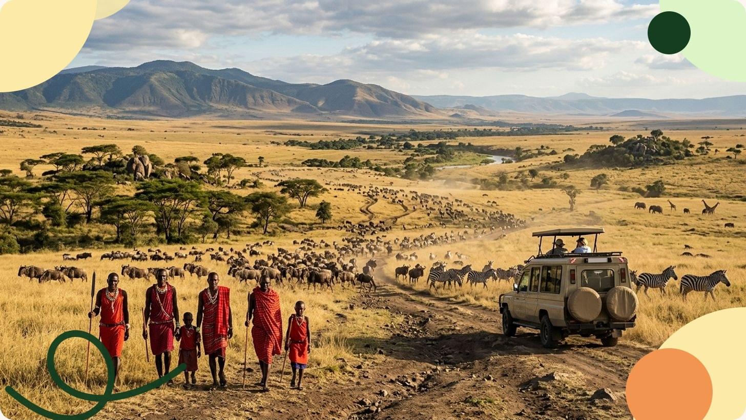 Manada de cebras dispersas en la sabana tanzana bajo una acacia solitaria, paisaje emblemático del safari en Tanzania