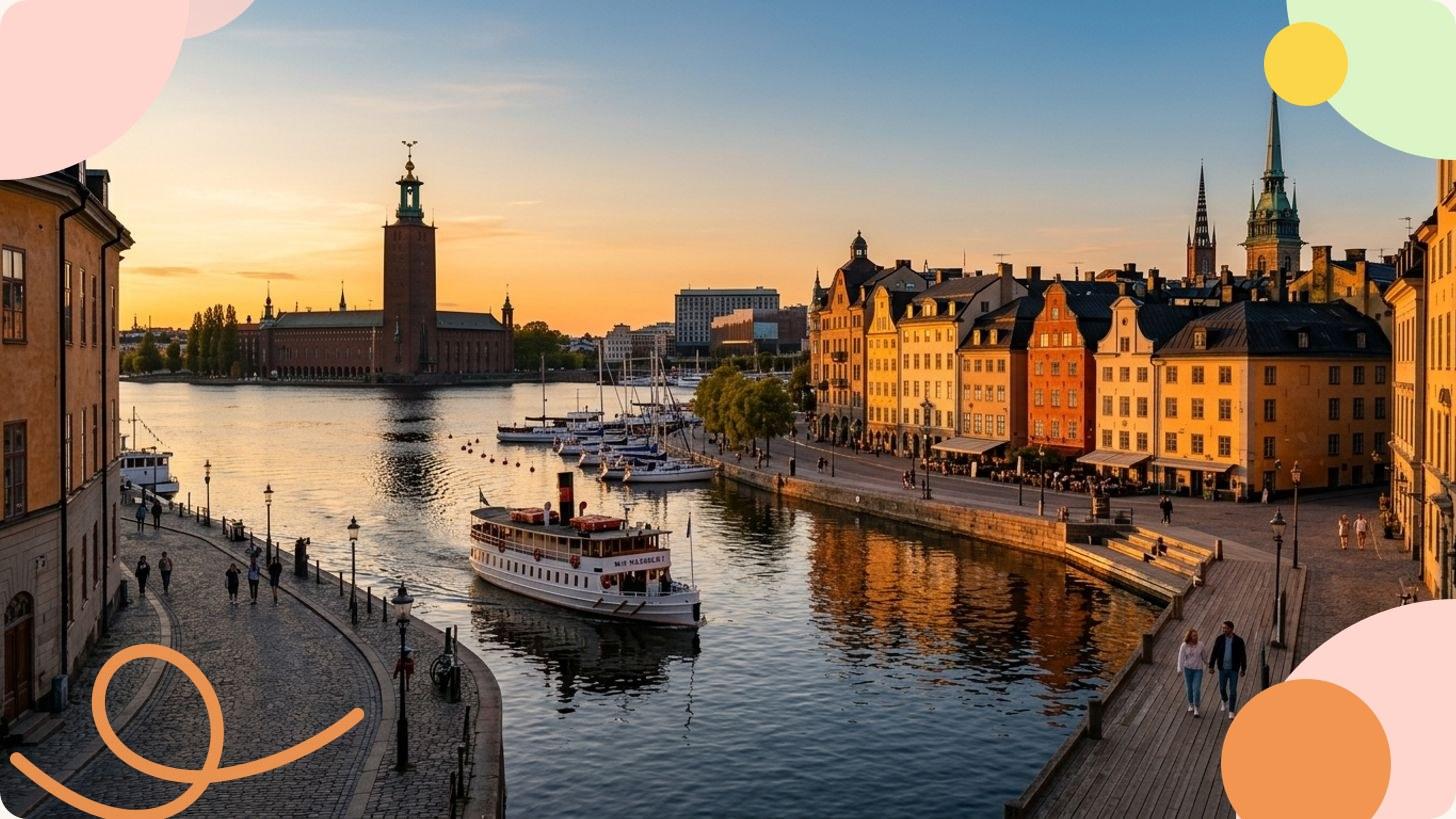 Ruelle pavée de Gamla Stan, la vieille ville médiévale de Stockholm, avec ses façades colorées typiques de l'architecture nordique