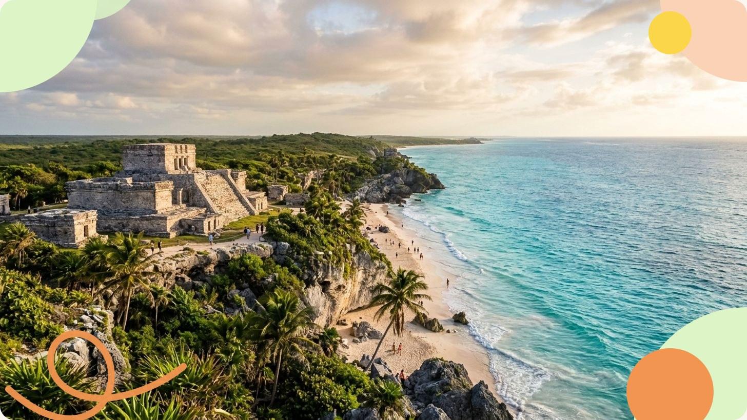 Pyramide maya de Chichén Itzá entourée de végétation tropicale sous un ciel bleu au Mexique