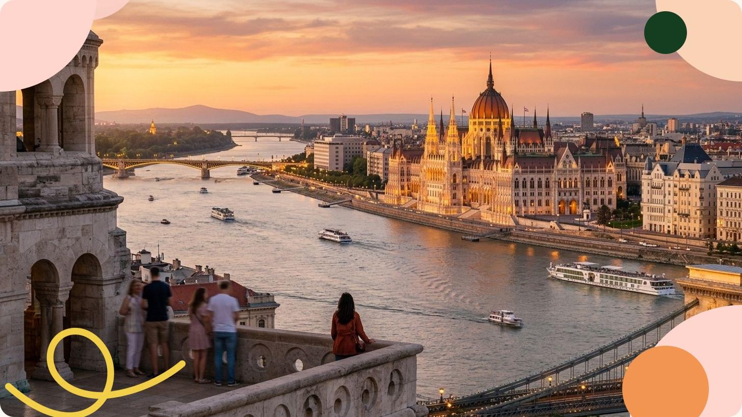 Le Parlement de Budapest illuminé au coucher de soleil, reflété dans les eaux calmes du Danube