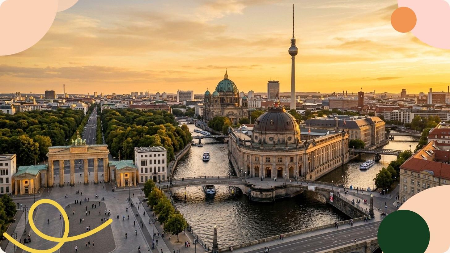 La Porte de Brandebourg à Berlin avec ses colonnes majestueuses et le quadrige en bronze vert dominant la structure