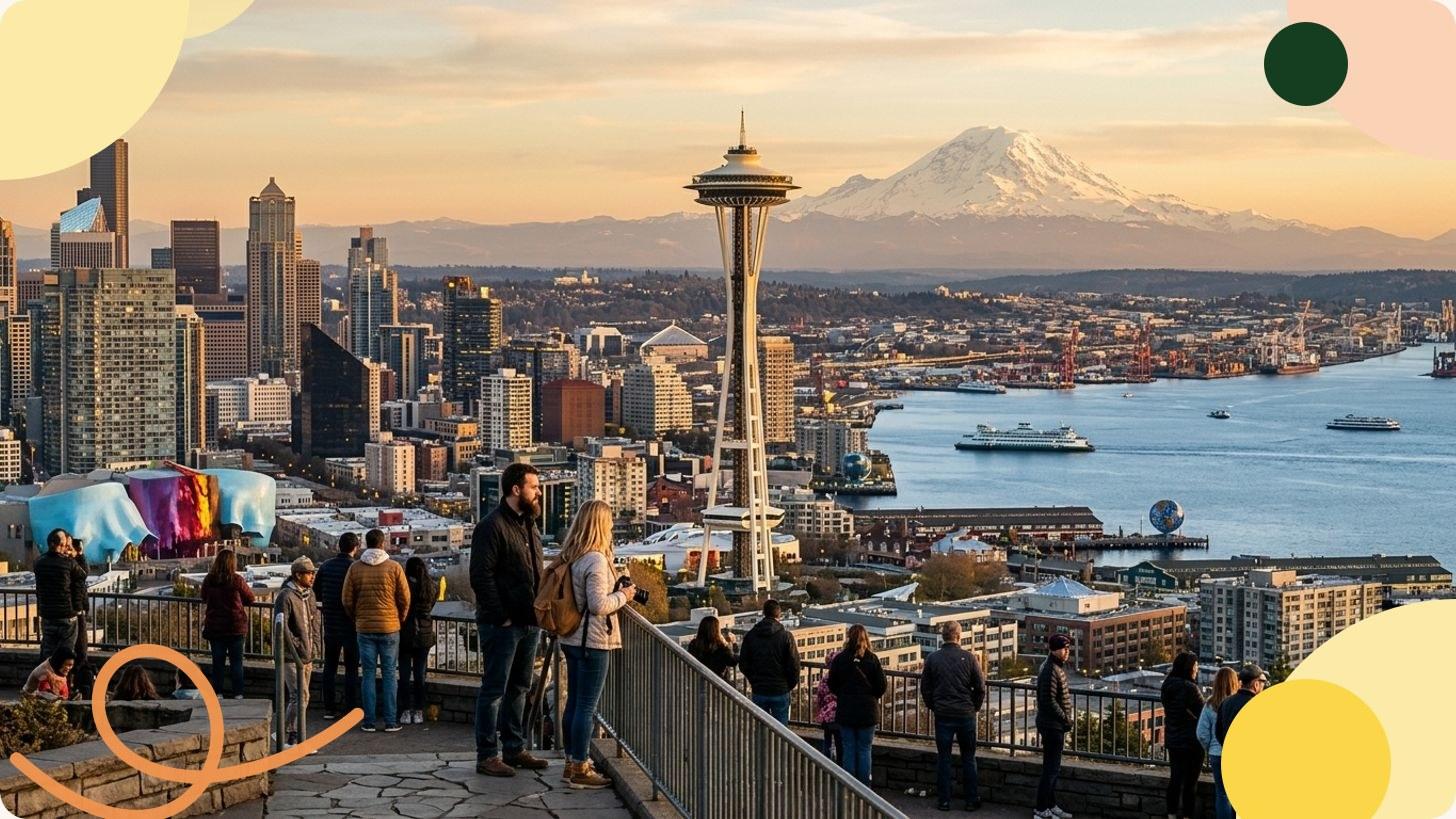 La Space Needle et le skyline de Seattle vus depuis Seattle Center