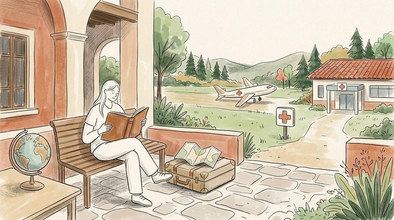 Expatrié consultant les garanties de son assurance santé internationale avant de partir