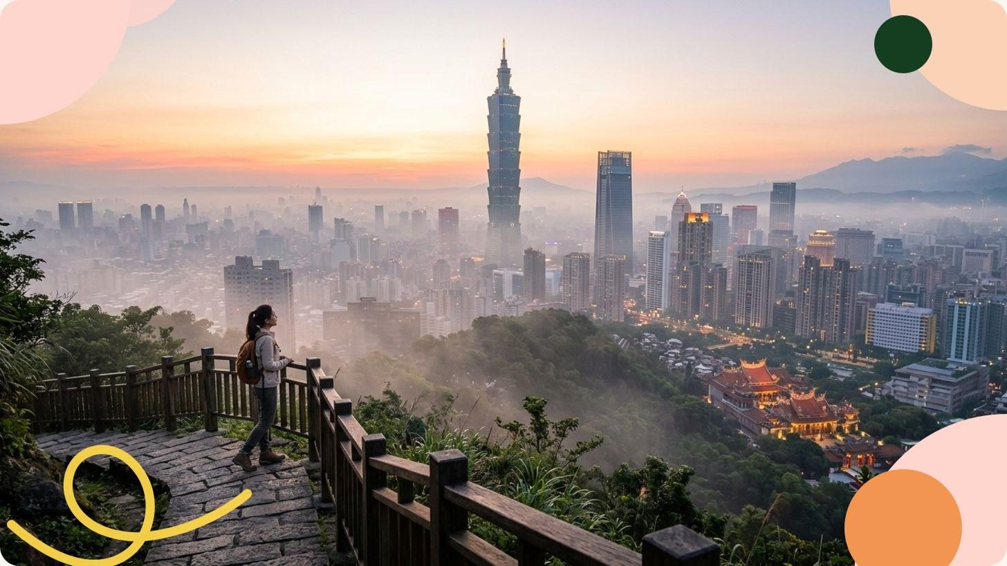 Vue aérienne nocturne de Taipei avec gratte-ciel illuminés, routes animées et river waterfront