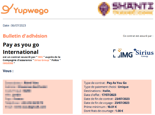 Tunnel de souscription Yupwego : sélection du produit d’assurance voyage et accès à la documentation précontractuelle